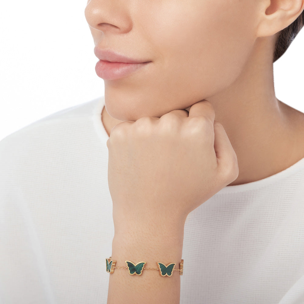 Classic Butterfly Yellow Gold Malachite Multi Bracelet - Samra Jewellery - Diamond Jewellery - BUTTERFLIES