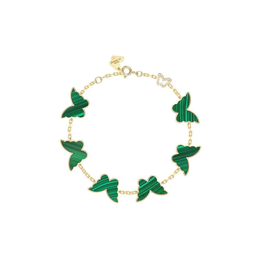 Classic Butterfly Yellow Gold Malachite Multi Bracelet - Samra Jewellery - Diamond Jewellery - BUTTERFLIES