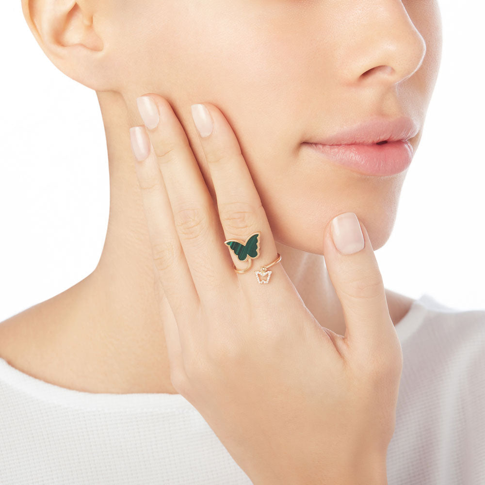 Classic Butterfly Yellow Gold Malachite Ring - Samra Jewellery - Diamond Jewellery - BUTTERFLIES