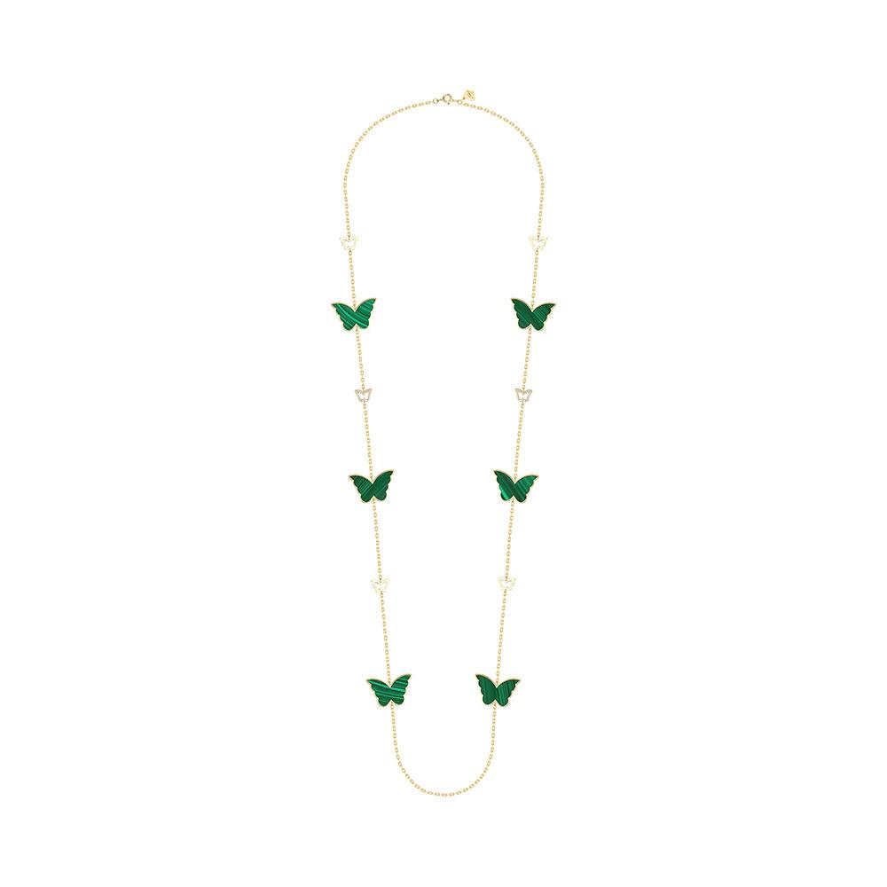 Classic Butterfly Yellow Gold Malachite Sautoir Necklace - Samra Jewellery - Diamond Jewellery - BUTTERFLIES