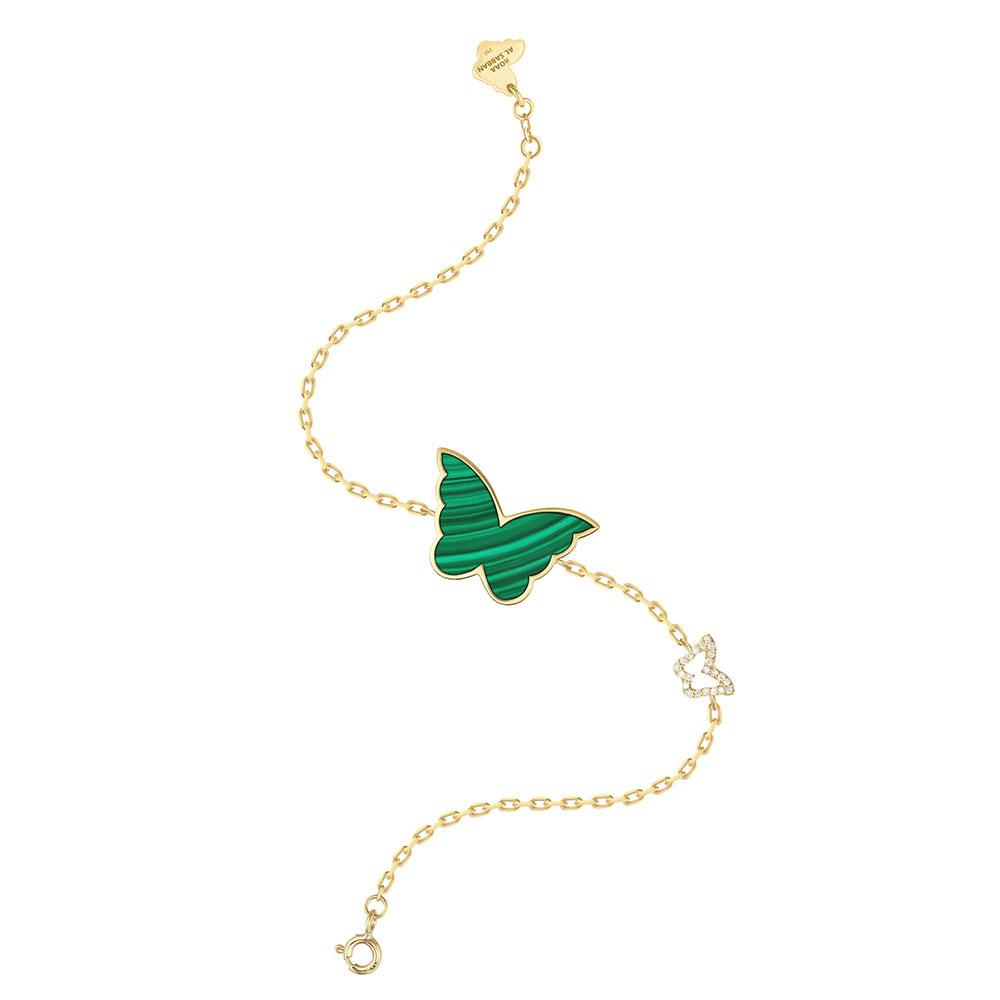 Classic Butterfly Yellow Gold Malachite Single Bracelet - Samra Jewellery - Diamond Jewellery - BUTTERFLIES