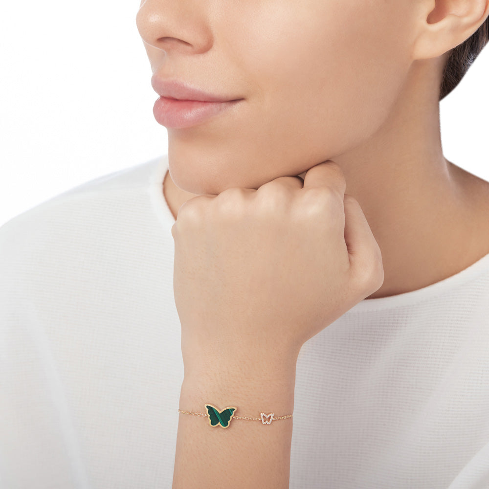 Classic Butterfly Yellow Gold Malachite Single Bracelet - Samra Jewellery - Diamond Jewellery - BUTTERFLIES