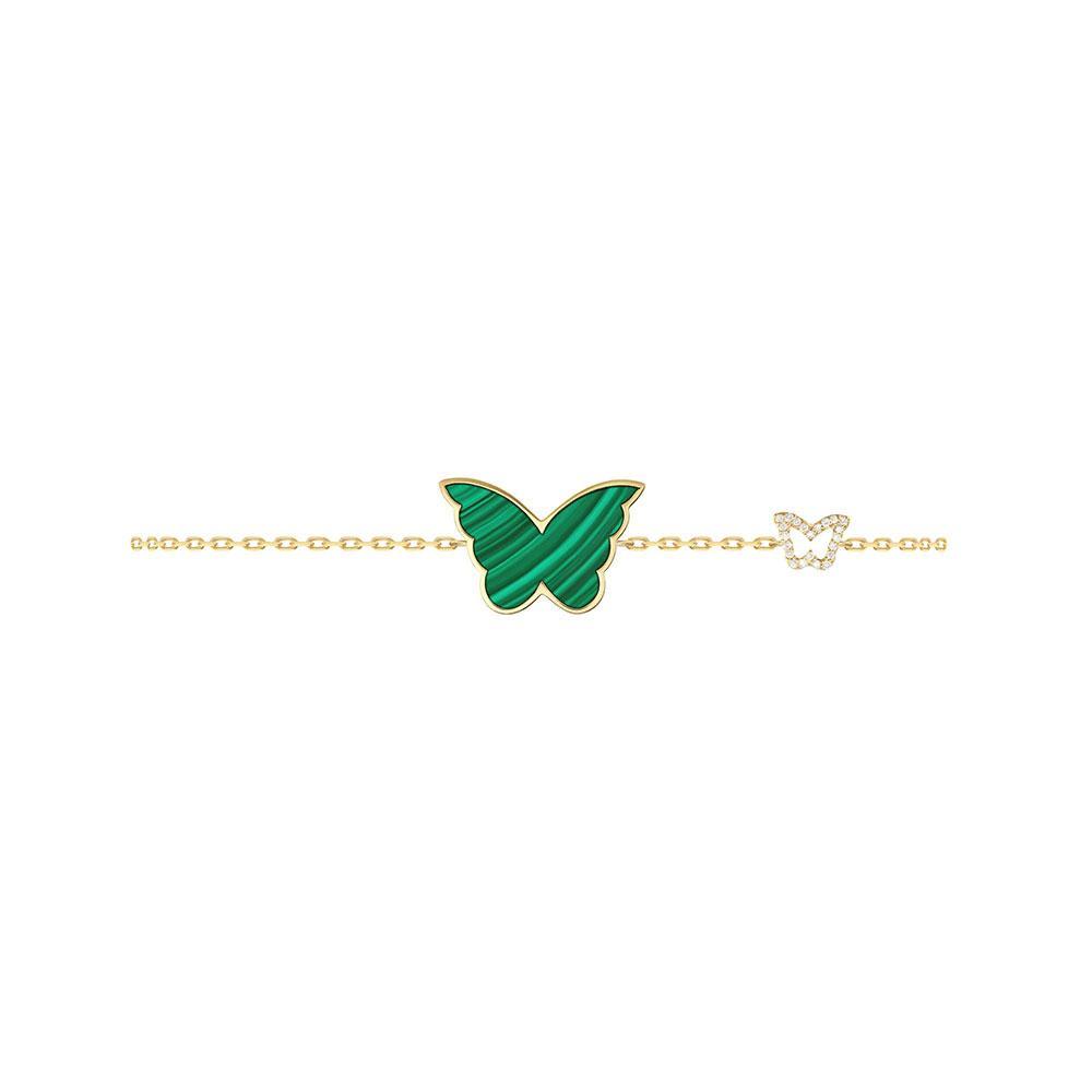 Classic Butterfly Yellow Gold Malachite Single Bracelet - Samra Jewellery - Diamond Jewellery - BUTTERFLIES