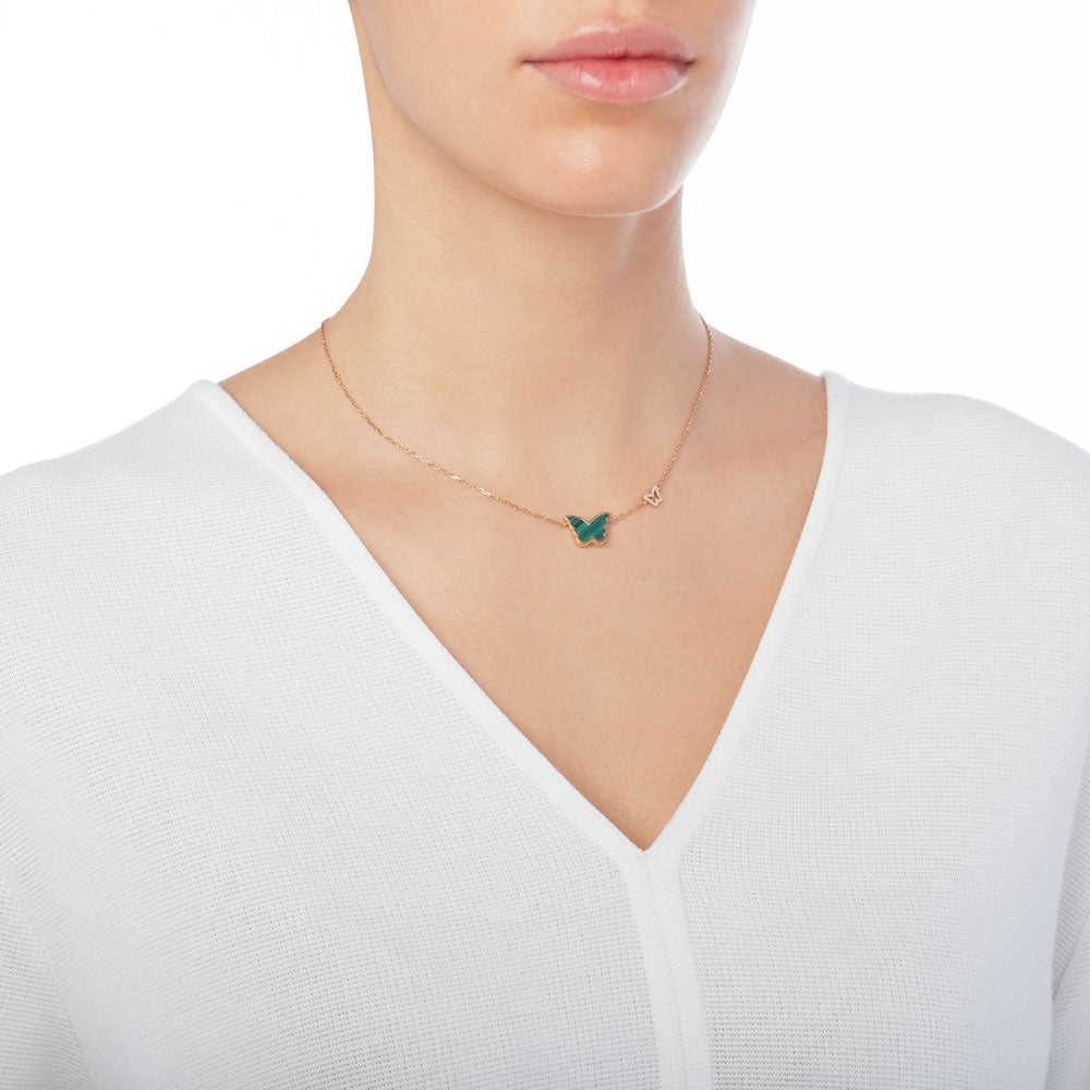 Classic Butterfly Yellow Gold Malachite Single Necklace - Samra Jewellery - Diamond Jewellery - BUTTERFLIES