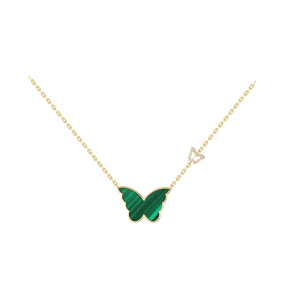 Classic Butterfly Yellow Gold Malachite Single Necklace - Samra Jewellery - Diamond Jewellery - BUTTERFLIES
