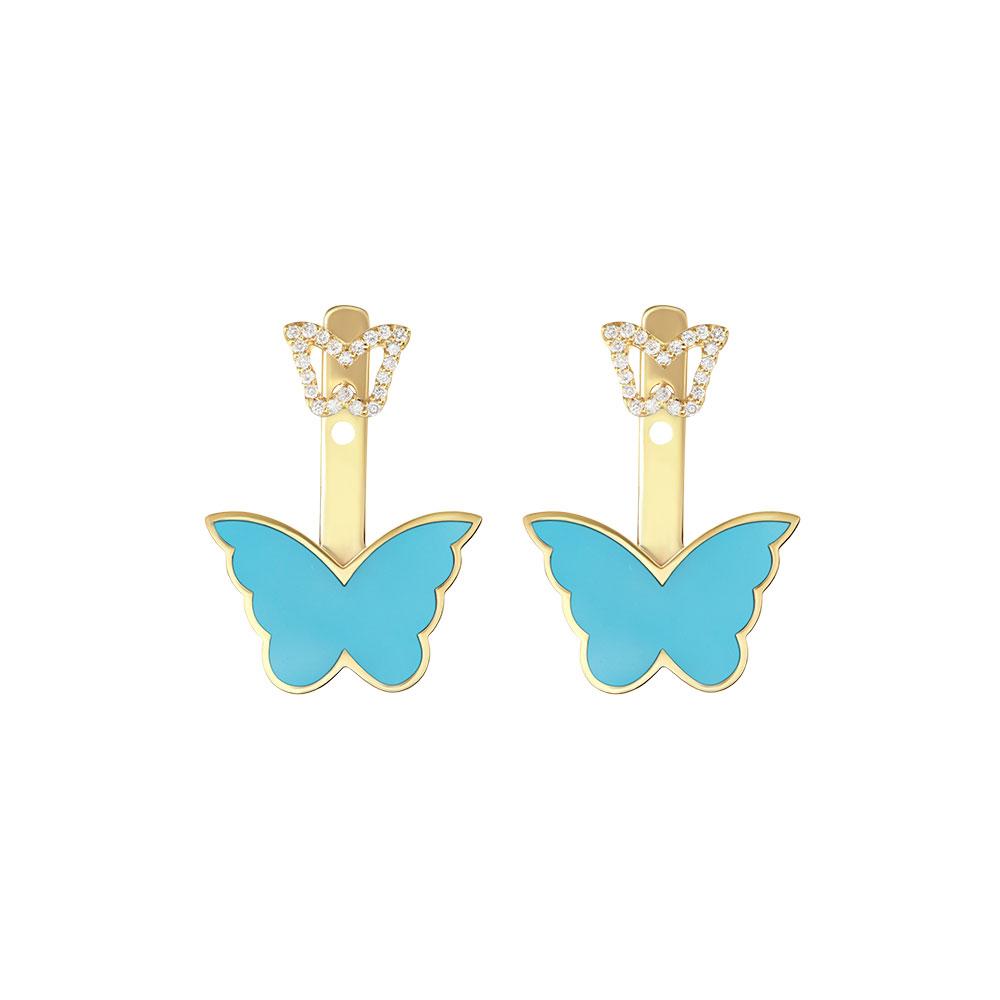 Classic Butterfly Yellow Gold Turquoise Ear Jacket - Samra Jewellery - Diamond Jewellery - BUTTERFLIES