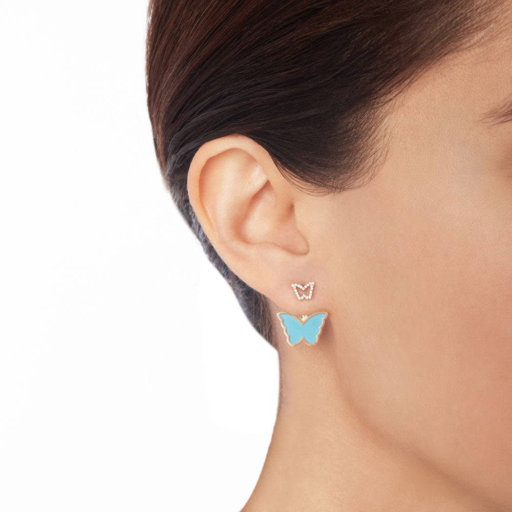 Classic Butterfly Yellow Gold Turquoise Ear Jacket - Samra Jewellery - Diamond Jewellery - BUTTERFLIES