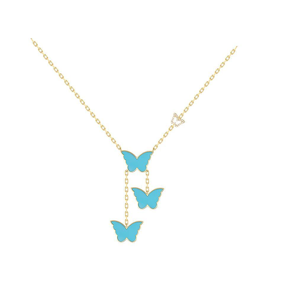 Classic Butterfly Yellow Gold Turquoise Kids Dangling Necklace - Samra Jewellery - Diamond Jewellery - BUTTERFLIES