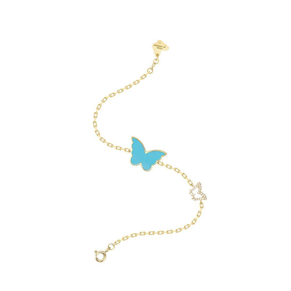 Classic Butterfly Yellow Gold Turquoise Kids Single Bracelet - Samra Jewellery - Diamond Jewellery - BUTTERFLIES