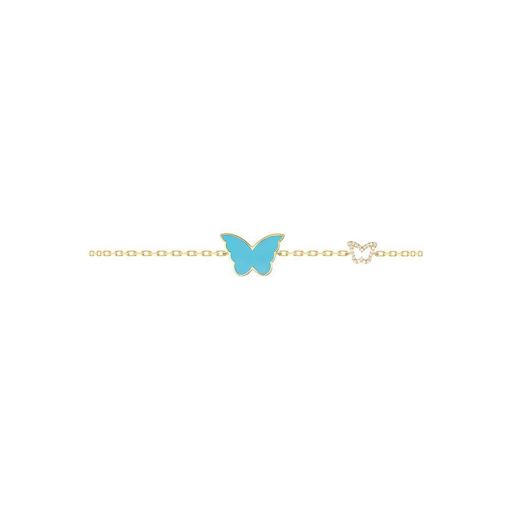 Classic Butterfly Yellow Gold Turquoise Kids Single Bracelet - Samra Jewellery - Diamond Jewellery - BUTTERFLIES