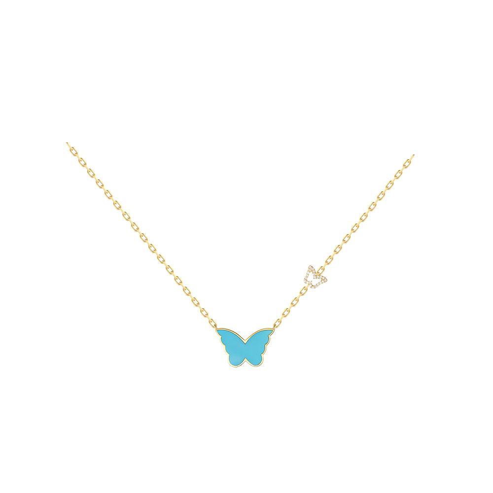 Classic Butterfly Yellow Gold Turquoise Kids Single Necklace - Samra Jewellery - Diamond Jewellery - BUTTERFLIES