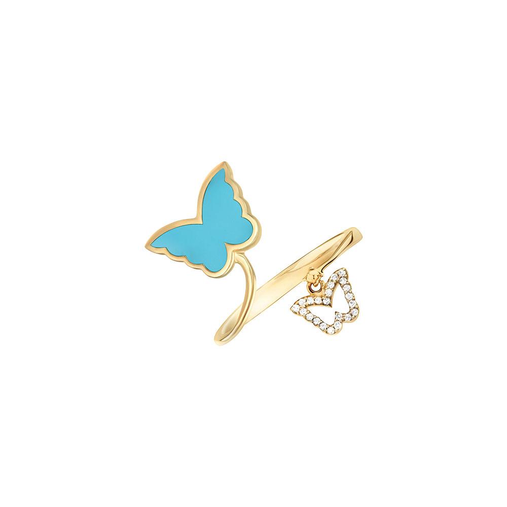 Classic Butterfly Yellow Gold Turquoise Ring - Samra Jewellery - Diamond Jewellery - BUTTERFLIES