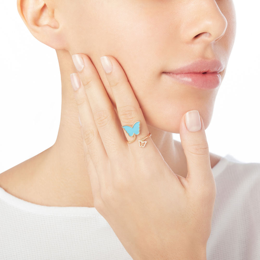 Classic Butterfly Yellow Gold Turquoise Ring - Samra Jewellery - Diamond Jewellery - BUTTERFLIES