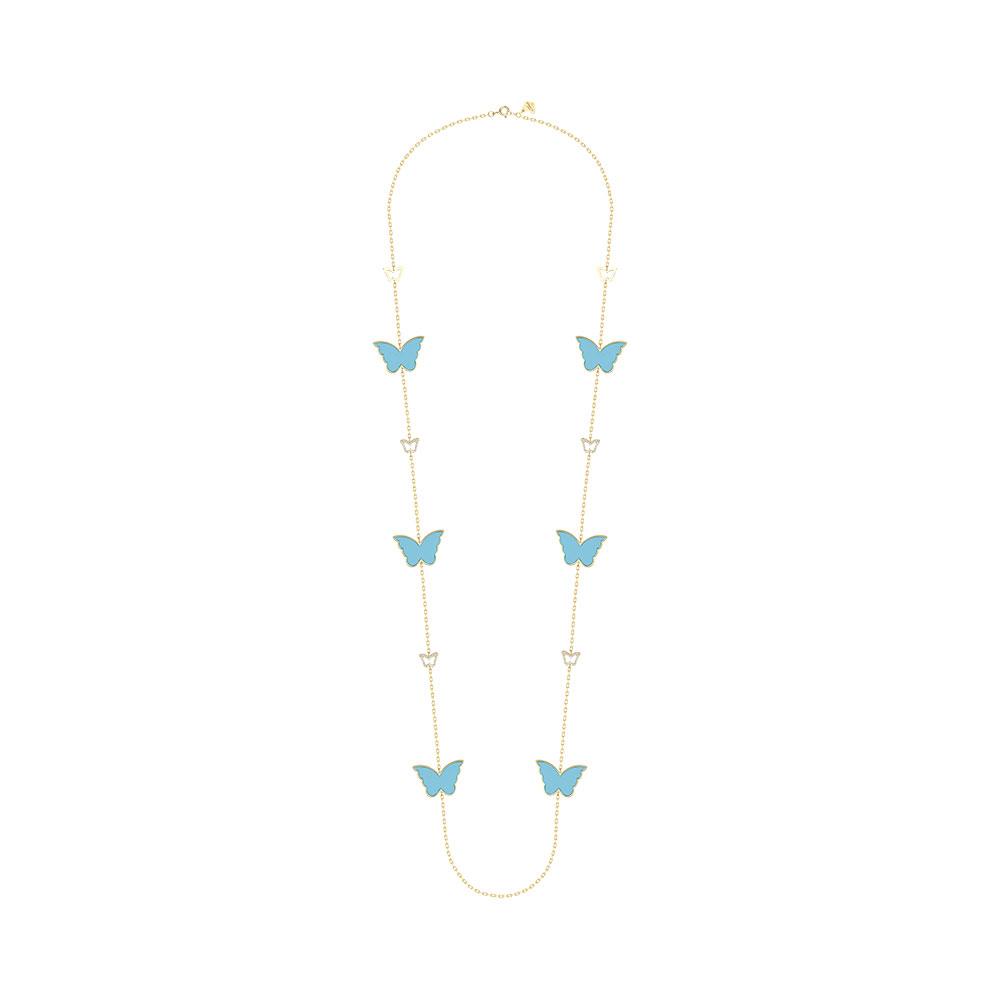 Classic Butterfly Yellow Gold Turquoise Sautoir Necklace - Samra Jewellery - Diamond Jewellery - BUTTERFLIES