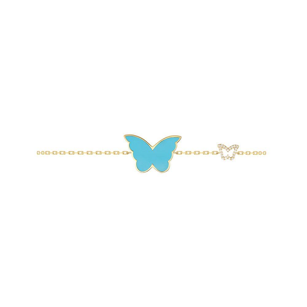 Classic Butterfly Yellow Gold Turquoise Single Bracelet - Samra Jewellery - Diamond Jewellery - BUTTERFLIES