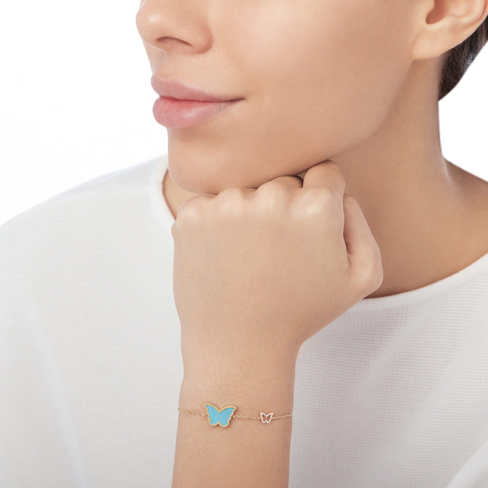 Classic Butterfly Yellow Gold Turquoise Single Bracelet - Samra Jewellery - Diamond Jewellery - BUTTERFLIES