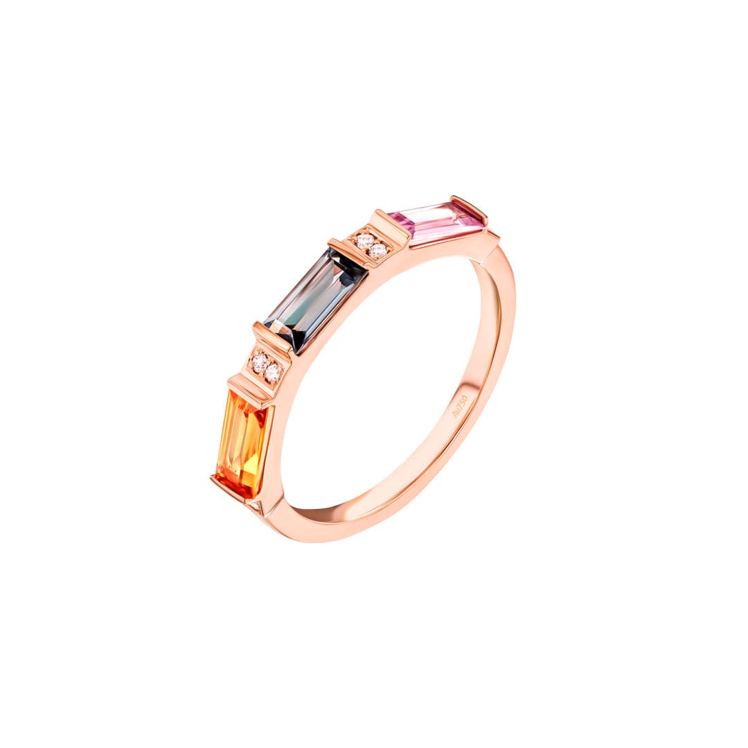 Noor Rose Gold Baguette Sapphire Large Ring - Samra Jewellery - Diamond Jewellery - NOOR