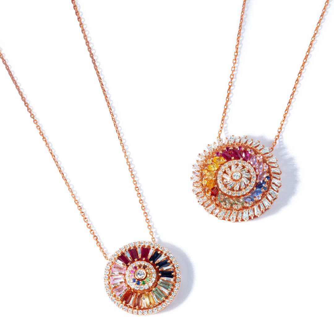 Kanz Rose Gold Baguette Sapphire Rotating Necklace - Samra Jewellery - Diamond Jewellery - KANZ