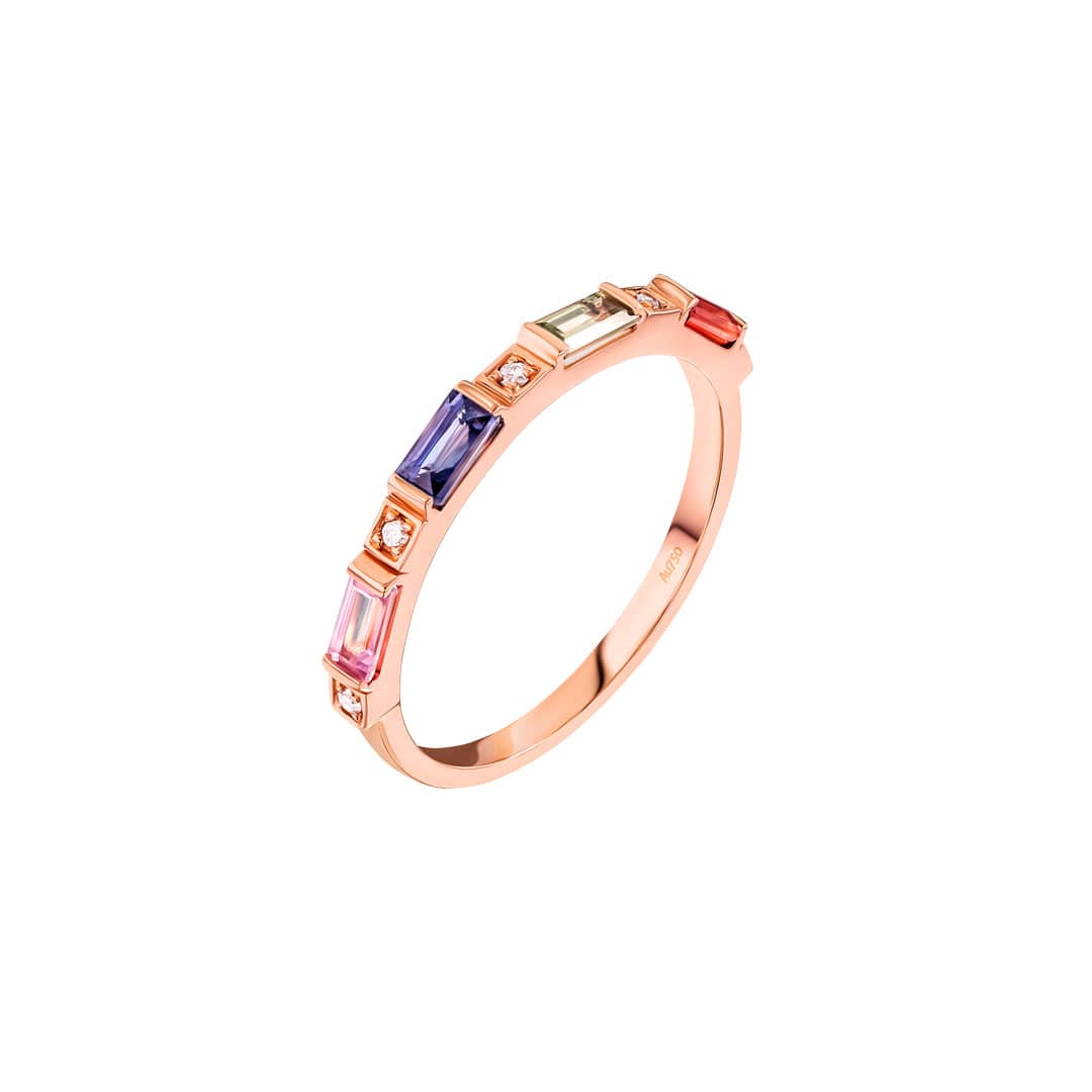Kanz Rose Gold Baguette Sapphire Small Ring - Samra Jewellery - Diamond Jewellery - KANZ