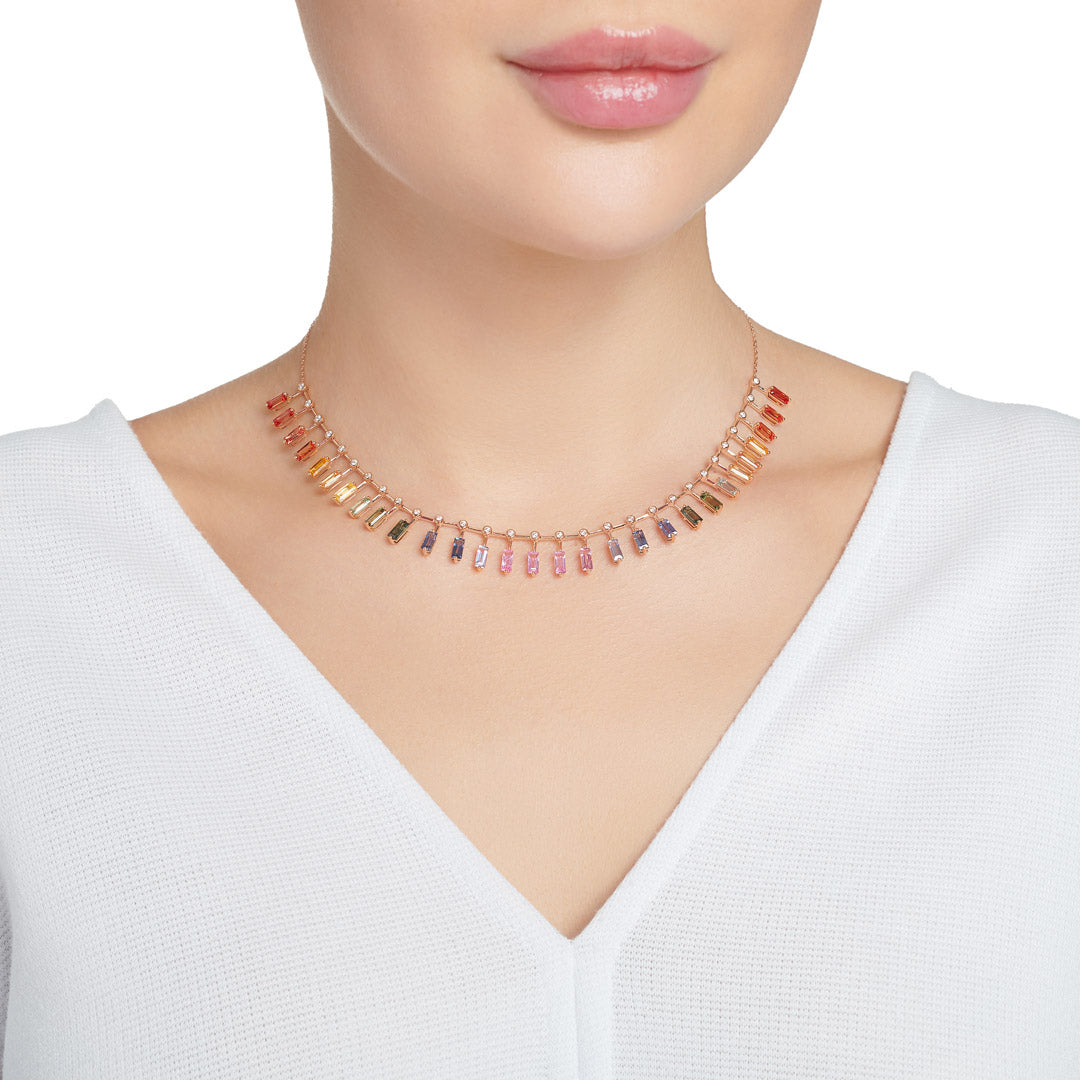Kanz Rose Gold Baguette Sapphires Choker - Samra Jewellery - Diamond Jewellery - KANZ