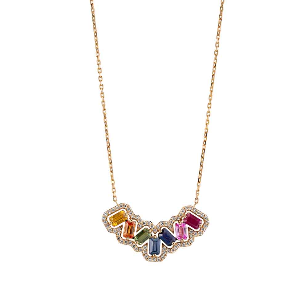 Kanz Rose Gold Colored Sapphires Necklace - Samra Jewellery - Diamond Jewellery - KANZ