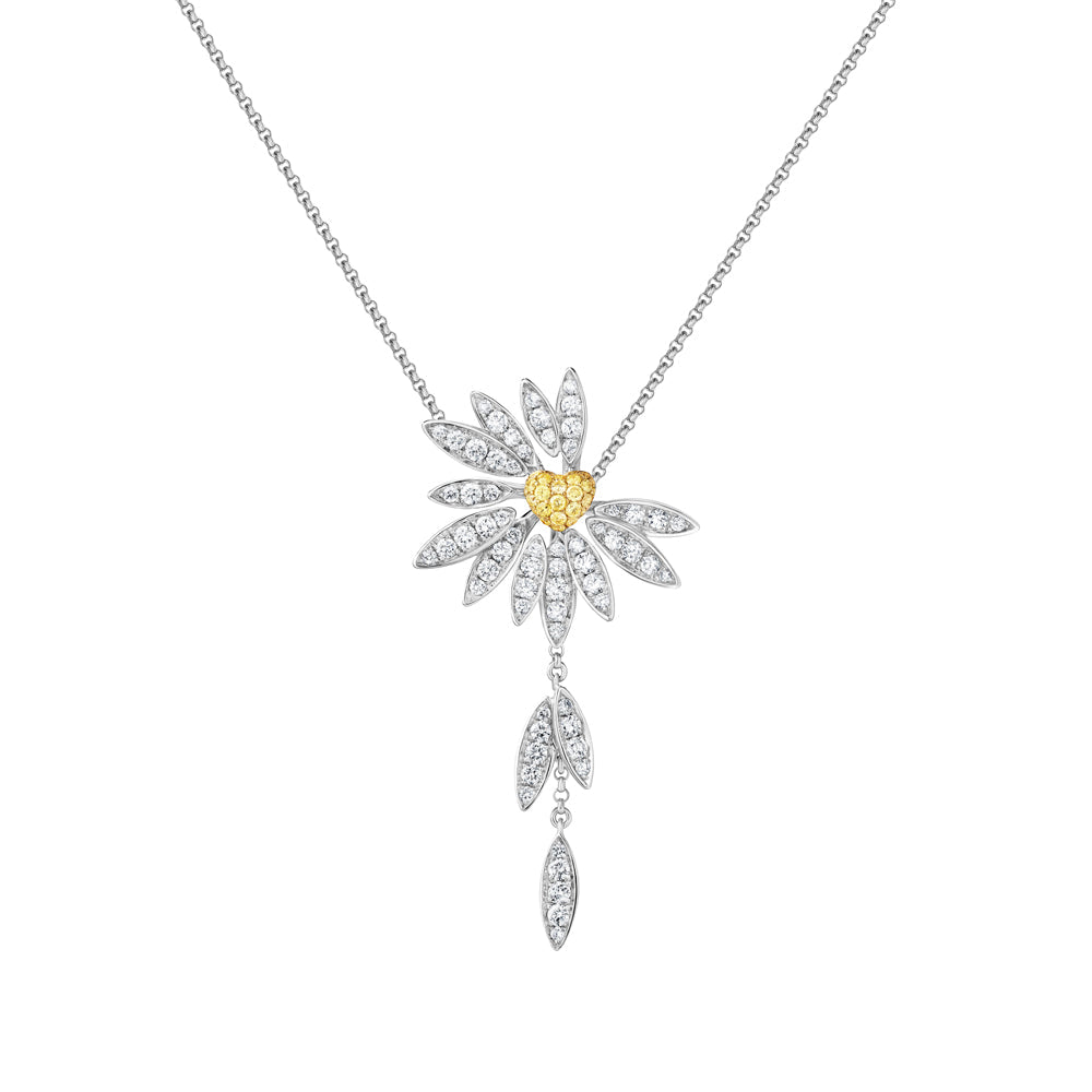 Love Me, Love Me Not White Gold Yellow Sapphire Dangling Necklace with Diamonds - Samra Jewellery - Diamond Jewellery - LOVE ME LOVE ME NOT