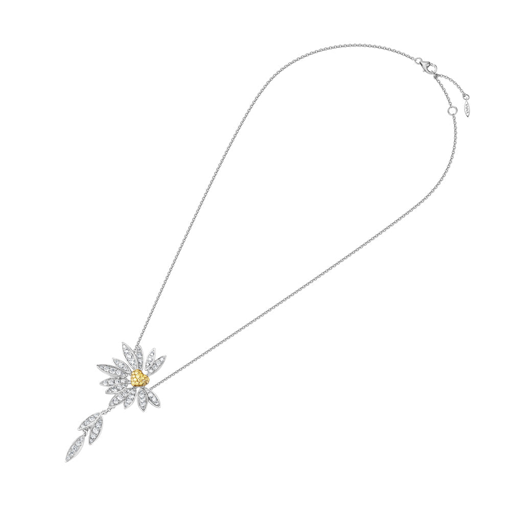 Love Me, Love Me Not White Gold Yellow Sapphire Dangling Necklace with Diamonds - Samra Jewellery - Diamond Jewellery - LOVE ME LOVE ME NOT