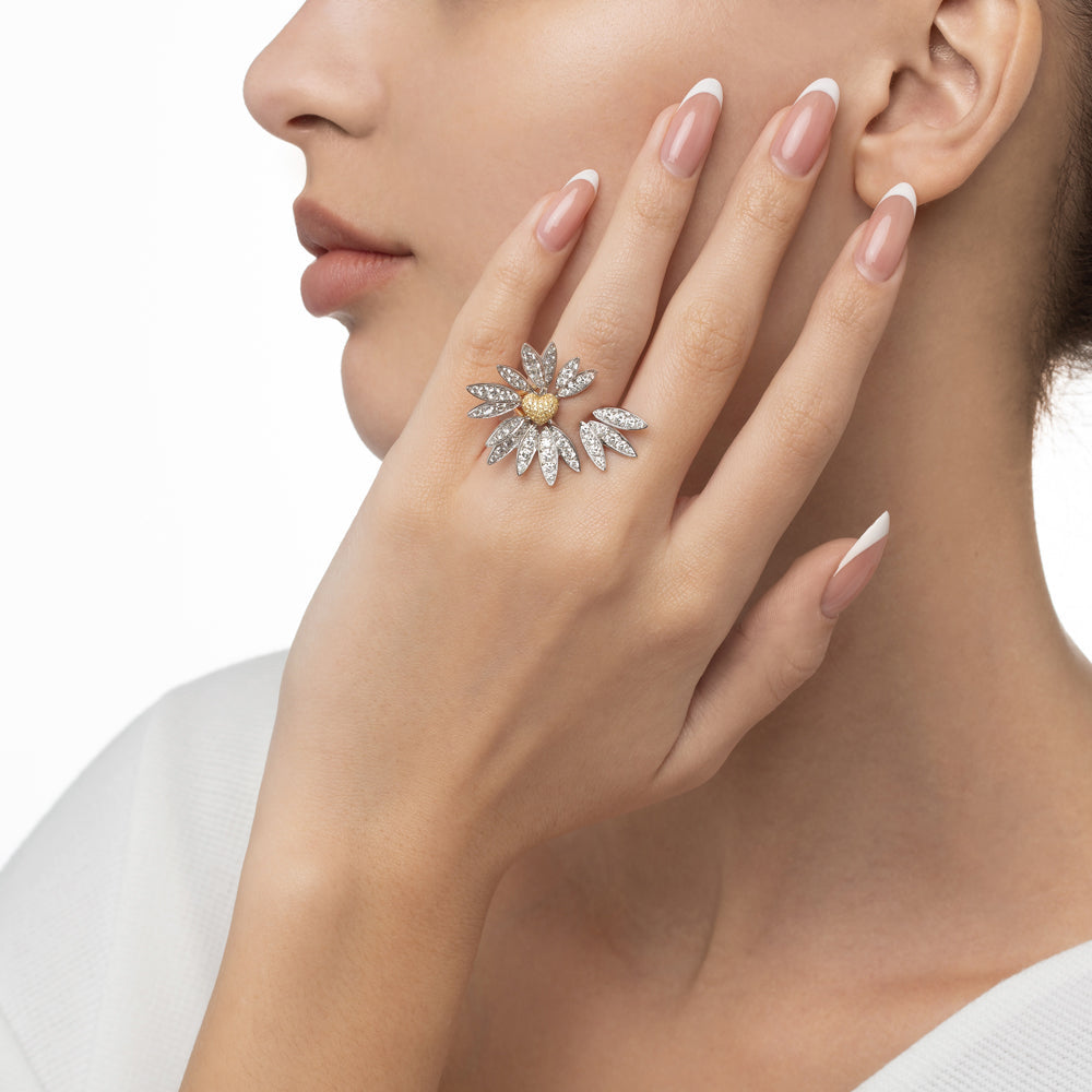 Love Me, Love Me Not White Gold Yellow Sapphire Large Ring with Diamonds - Samra Jewellery - Diamond Jewellery - LOVE ME LOVE ME NOT