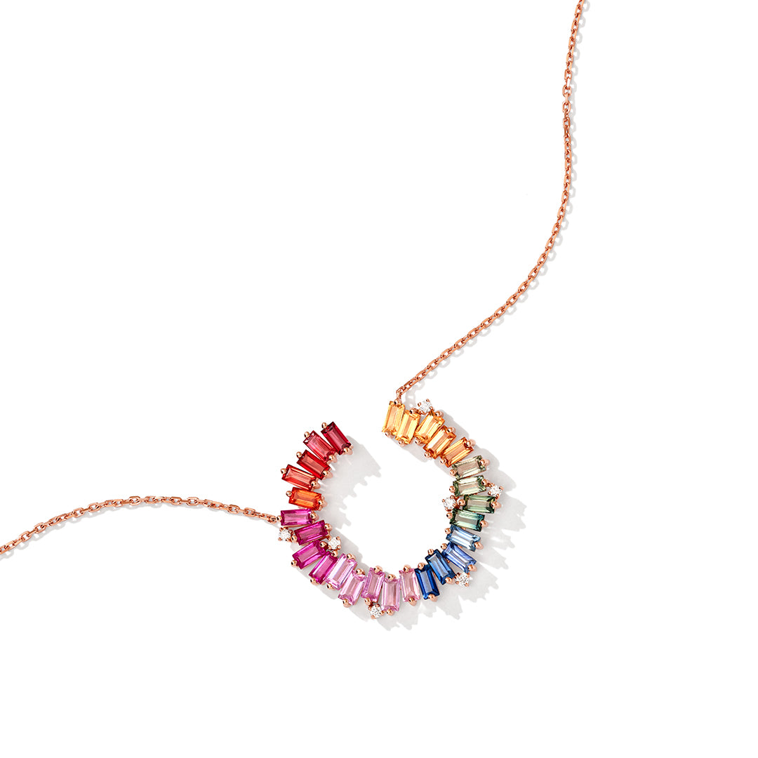 Noor Rose Gold Baguette Sapphires Necklace - Samra Jewellery - Diamond Jewellery - NOOR
