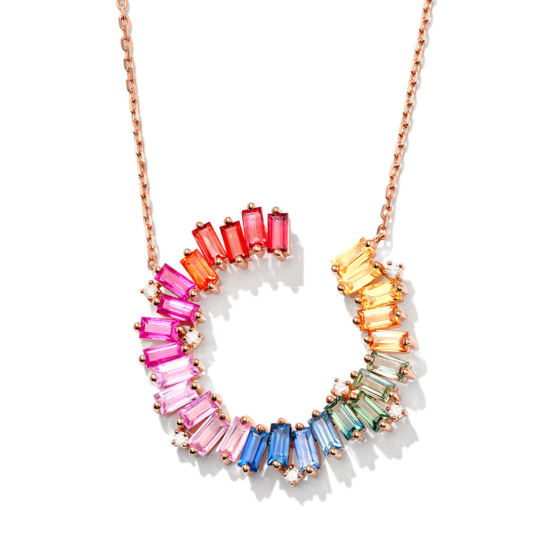 Noor Rose Gold Baguette Sapphires Necklace - Samra Jewellery - Diamond Jewellery - NOOR