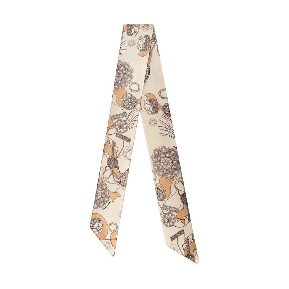 Samra Silk Petite Scarf in Off White with Turath illustrations - Samra Jewellery - Diamond Jewellery - ACCESSORIES