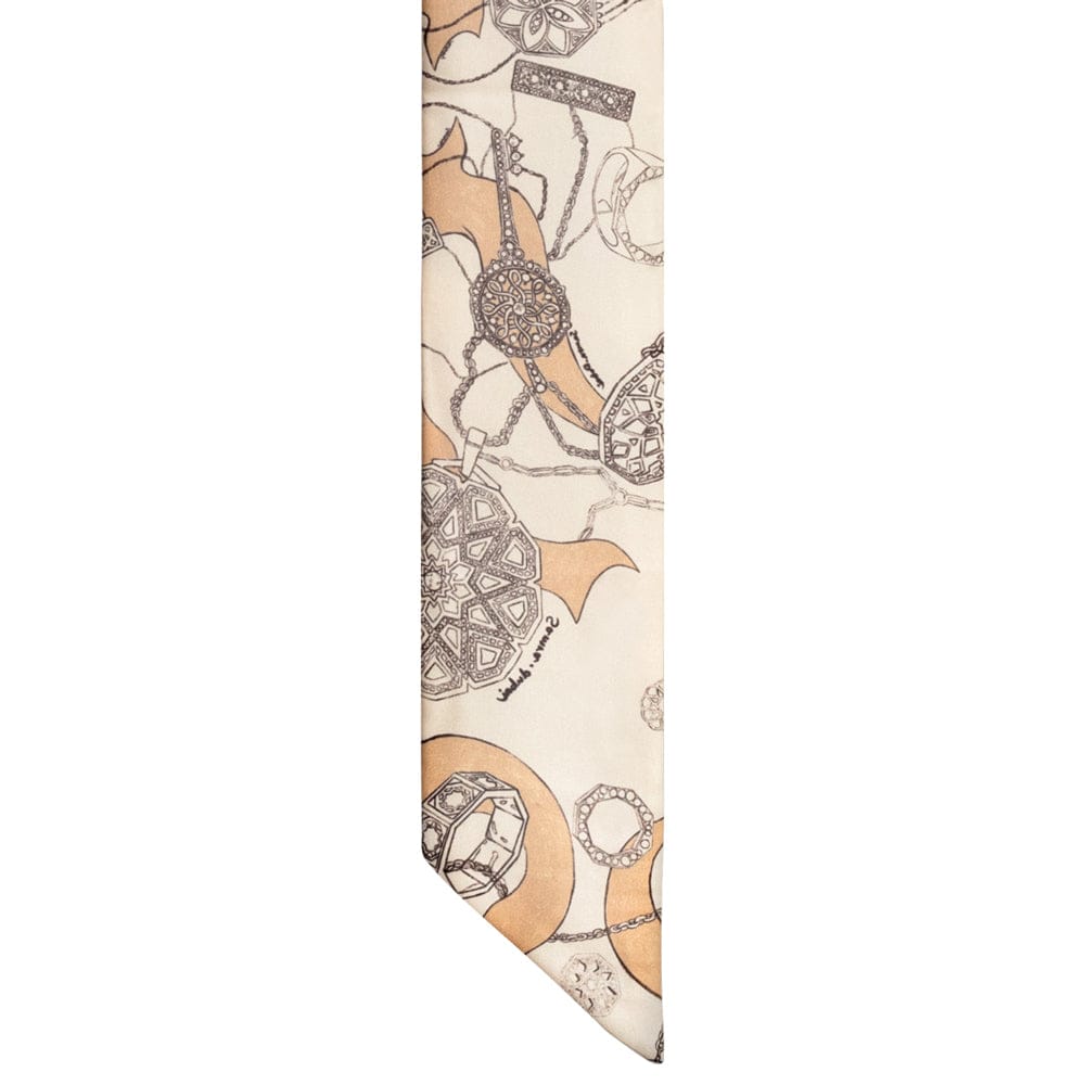 Samra Silk Petite Scarf in Off White with Turath illustrations - Samra Jewellery - Diamond Jewellery - ACCESSORIES