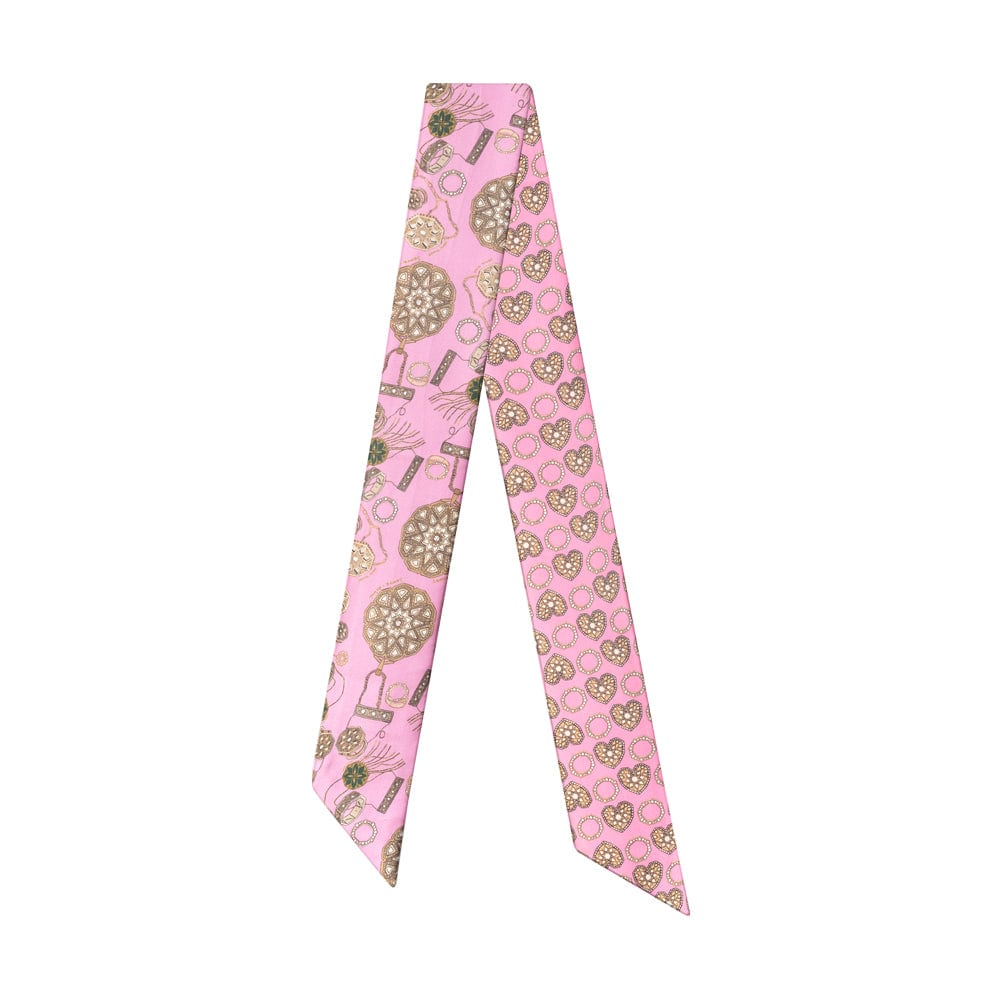 Samra Silk Petite Scarf in Pink with Turath illustrations - Samra Jewellery - Diamond Jewellery - ACCESSORIES