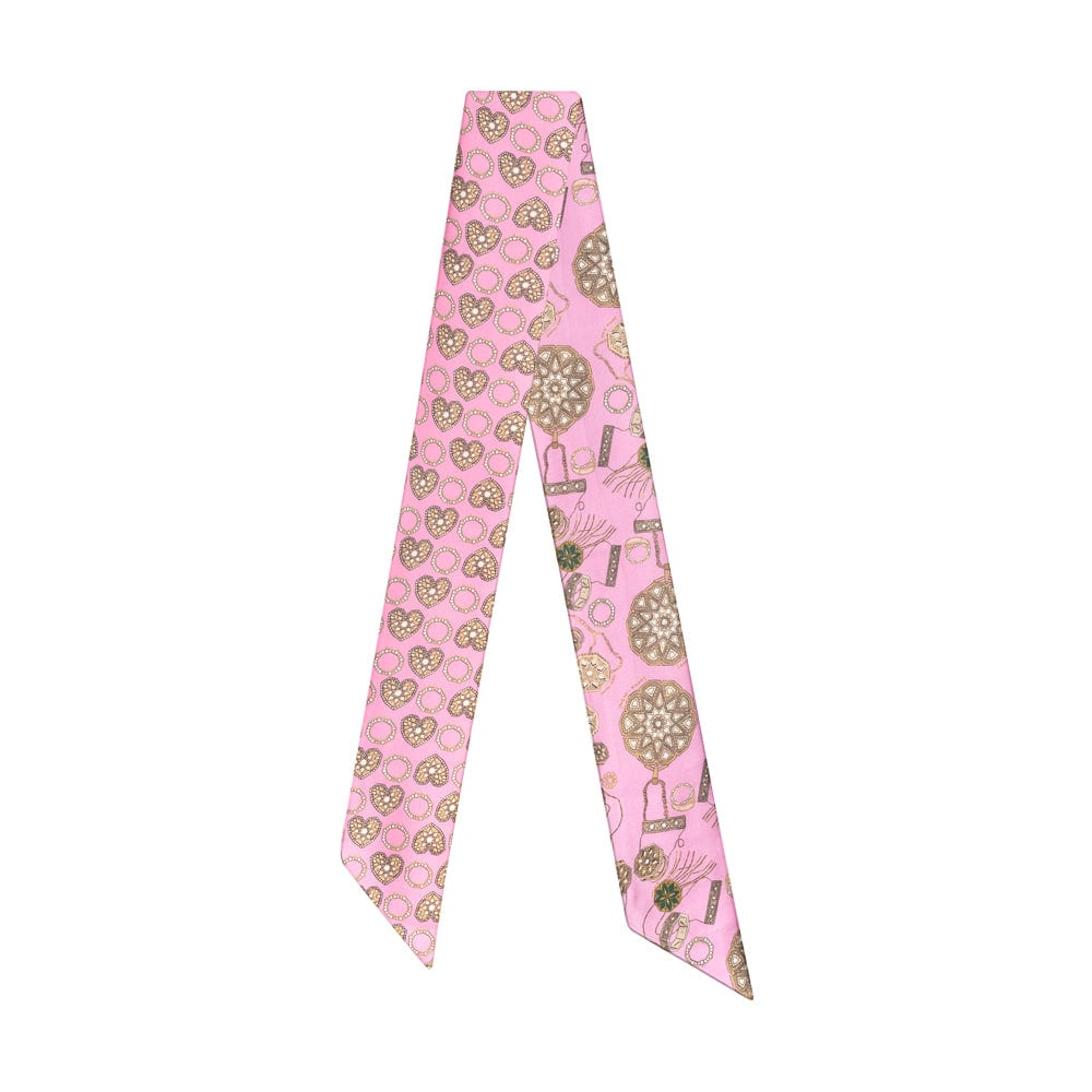 Samra Silk Petite Scarf in Pink with Turath illustrations - Samra Jewellery - Diamond Jewellery - ACCESSORIES