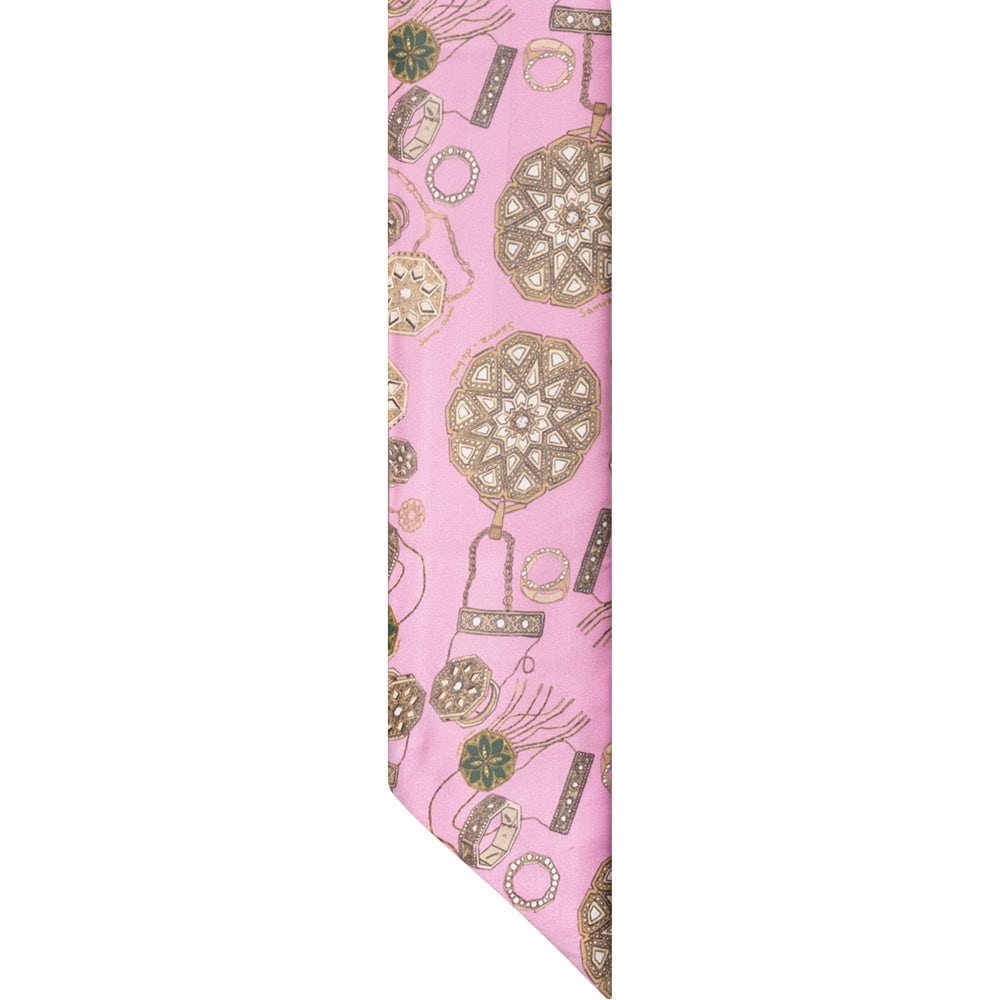 Samra Silk Petite Scarf in Pink with Turath illustrations - Samra Jewellery - Diamond Jewellery - ACCESSORIES