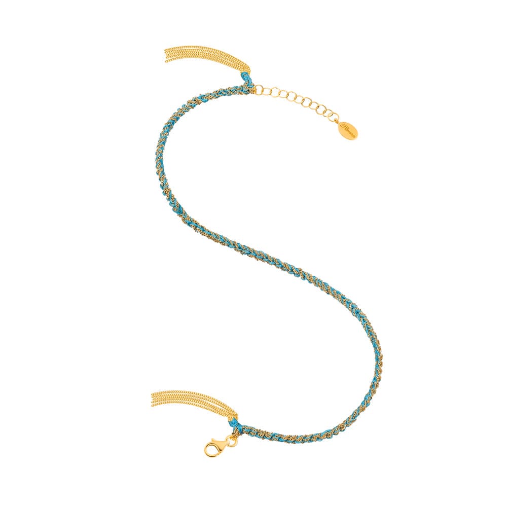 Sukar Anklet Yellow Gold Blue Fine Silk - Samra Jewellery - Diamond Jewellery - SUKAR