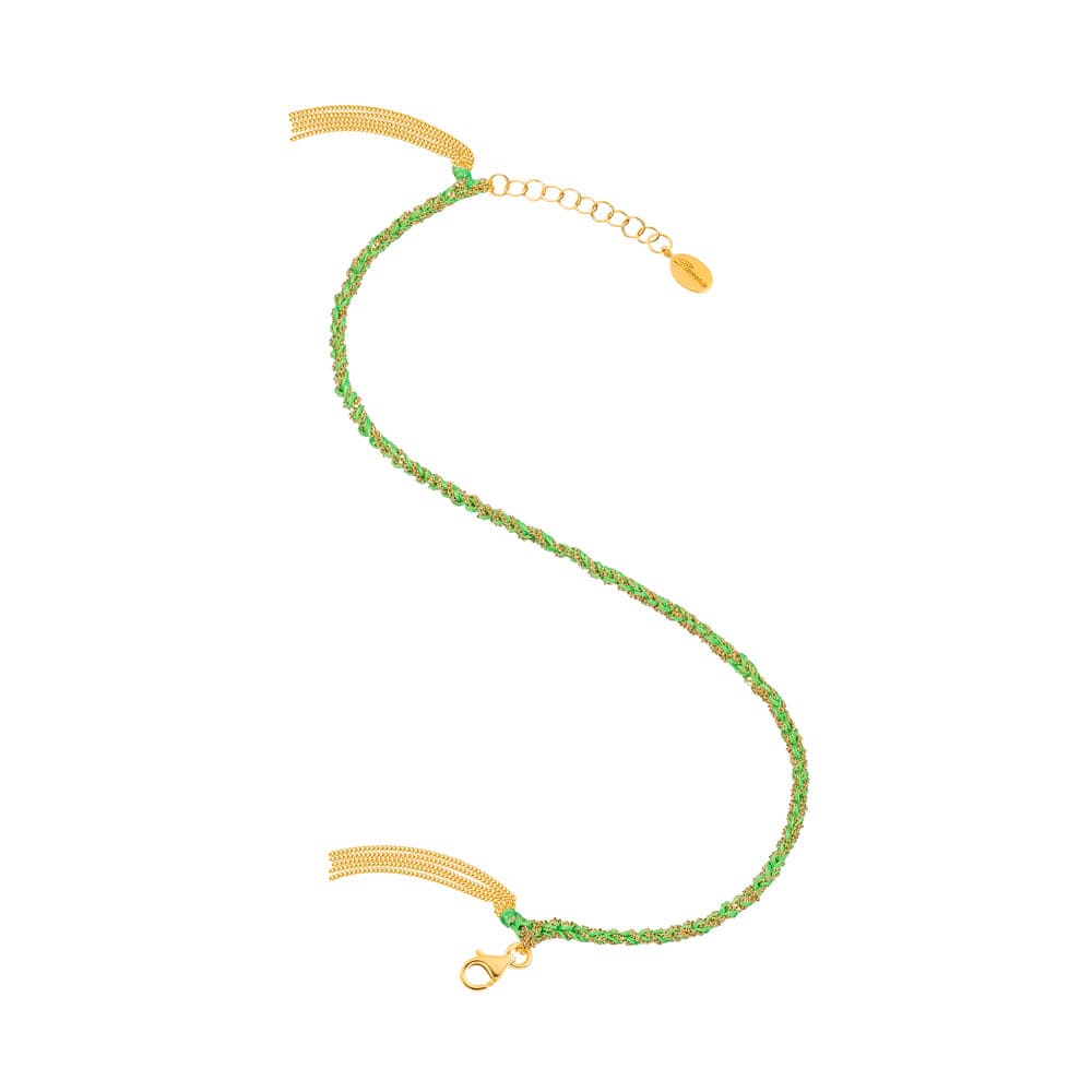 Sukar Anklet Yellow Gold Green Fine Silk - Samra Jewellery - Diamond Jewellery - SUKAR