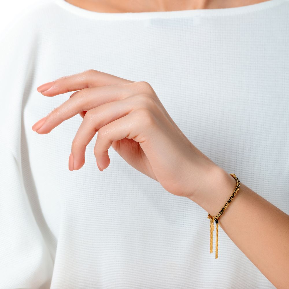 Sukar Bracelet Yellow Gold Black Fine Silk - Samra Jewellery - Diamond Jewellery - SUKAR