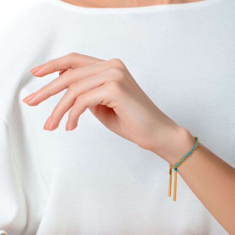 Sukar Bracelet Yellow Gold Blue Fine Silk - Samra Jewellery - Diamond Jewellery - SUKAR