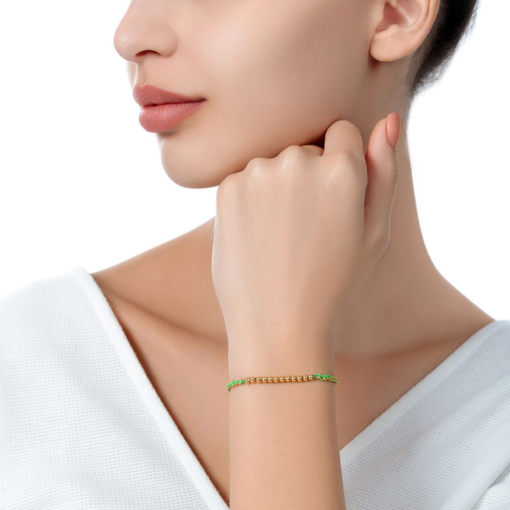 Sukar Bracelet Yellow Gold Green Fine Silk - Samra Jewellery - Diamond Jewellery - SUKAR