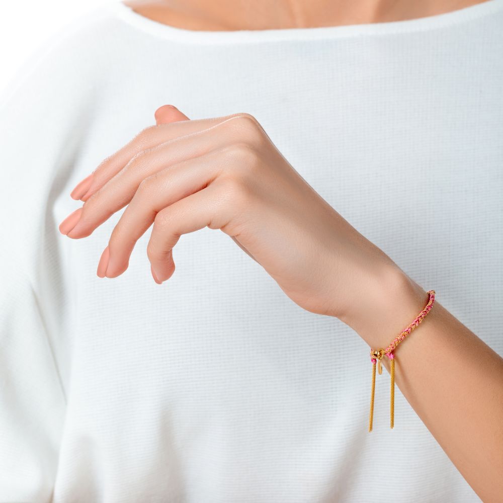 Sukar Bracelet Yellow Gold Pink Fine Silk - Samra Jewellery - Diamond Jewellery - SUKAR