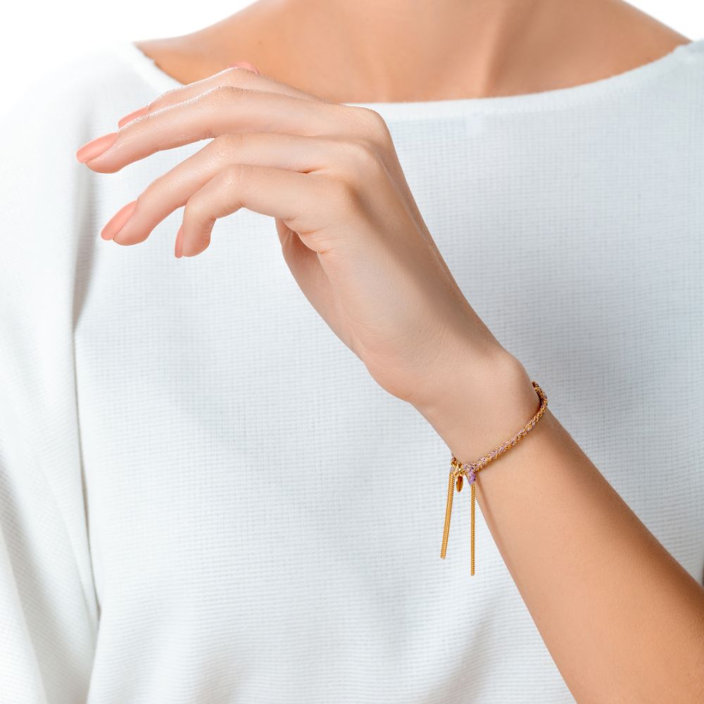Sukar Bracelet Yellow Gold Purple Fine Silk - Samra Jewellery - Diamond Jewellery - SUKAR