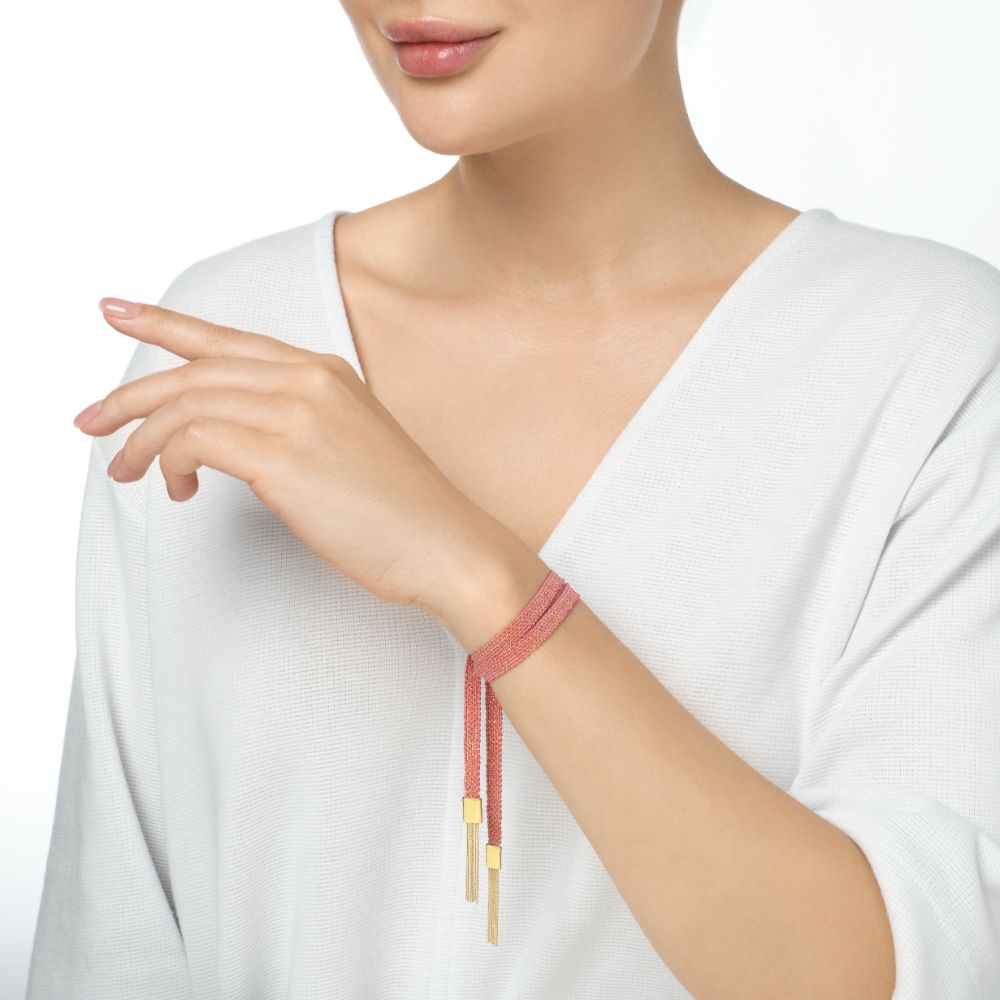Sukar Double Wrap Bracelet Yellow Gold Pink Fine Silk - Samra Jewellery - Diamond Jewellery - SUKAR