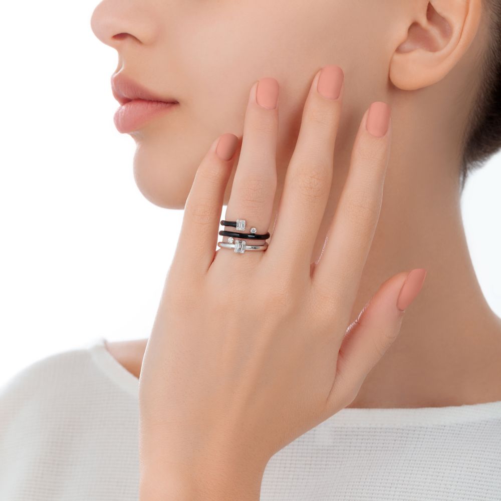 Sukar Ring Black Ceramic Enamel - Samra Jewellery - Diamond Jewellery - SUKAR
