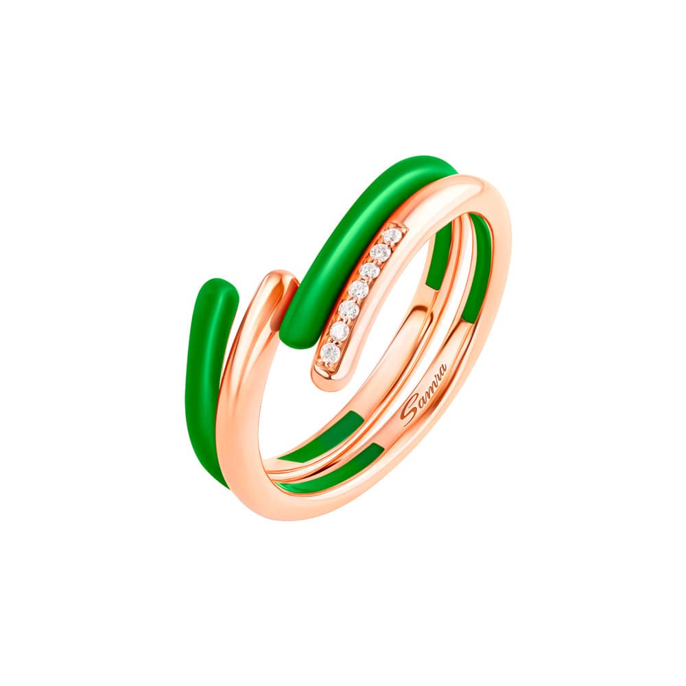 Sukar Ring Green Ceramic Enamel - Samra Jewellery - Diamond Jewellery - SUKAR