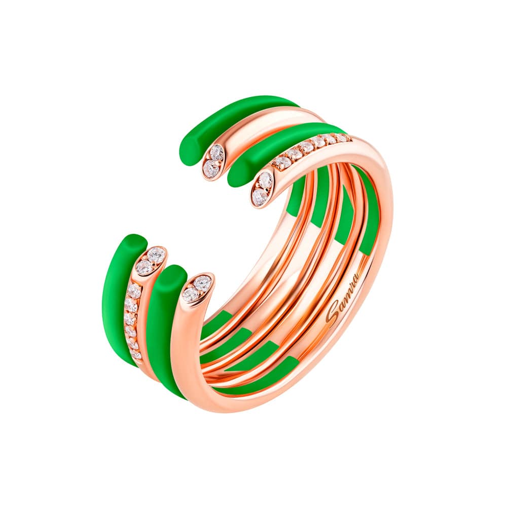 Sukar Ring Green Ceramic Enamel - Samra Jewellery - Diamond Jewellery - SUKAR