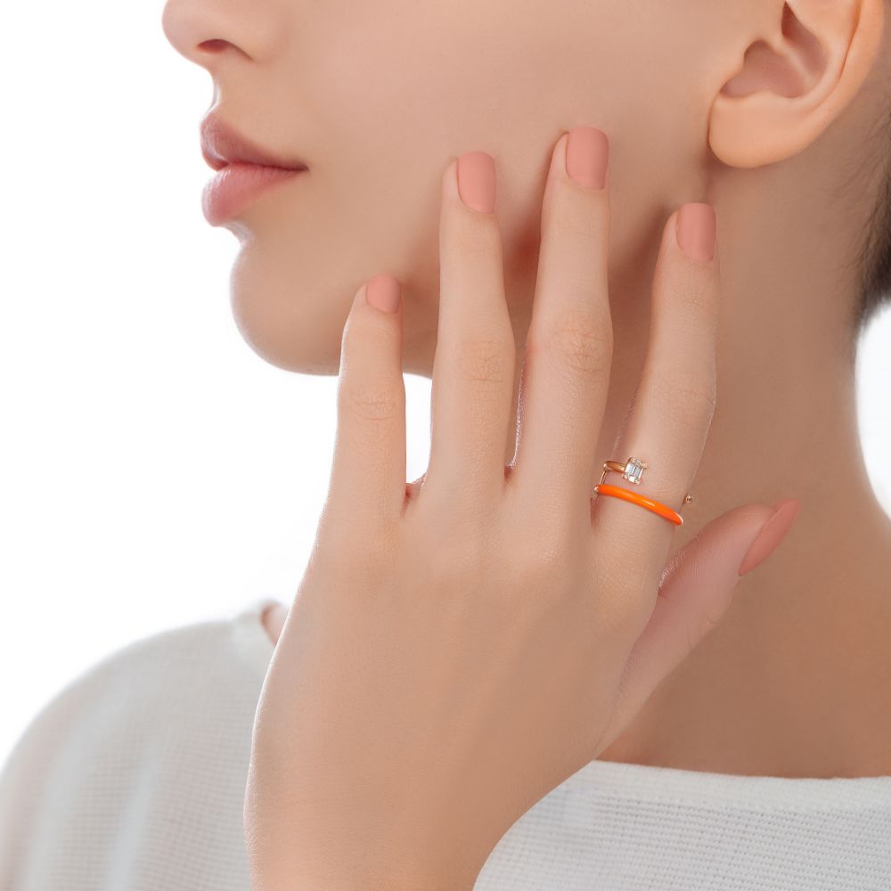 Sukar Ring Neon Orange Ceramic Enamel - Samra Jewellery - Diamond Jewellery - SUKAR