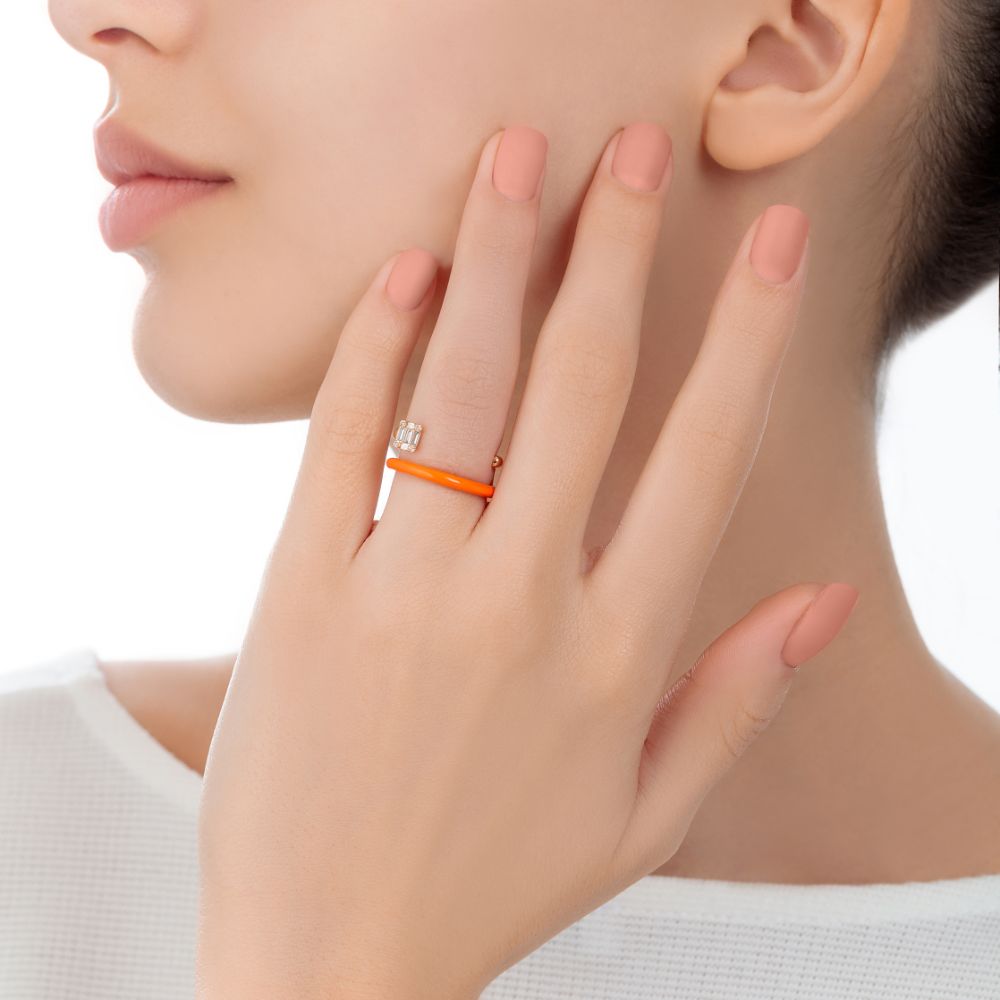 Sukar Ring Neon Orange Ceramic Enamel - Samra Jewellery - Diamond Jewellery - SUKAR