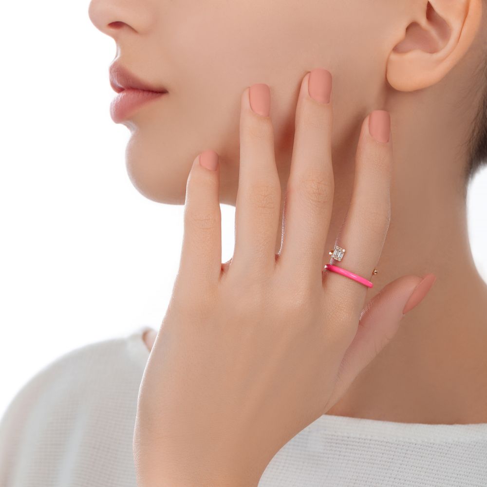 Sukar Ring Neon Pink Ceramic Enamel - Samra Jewellery - Diamond Jewellery - SUKAR