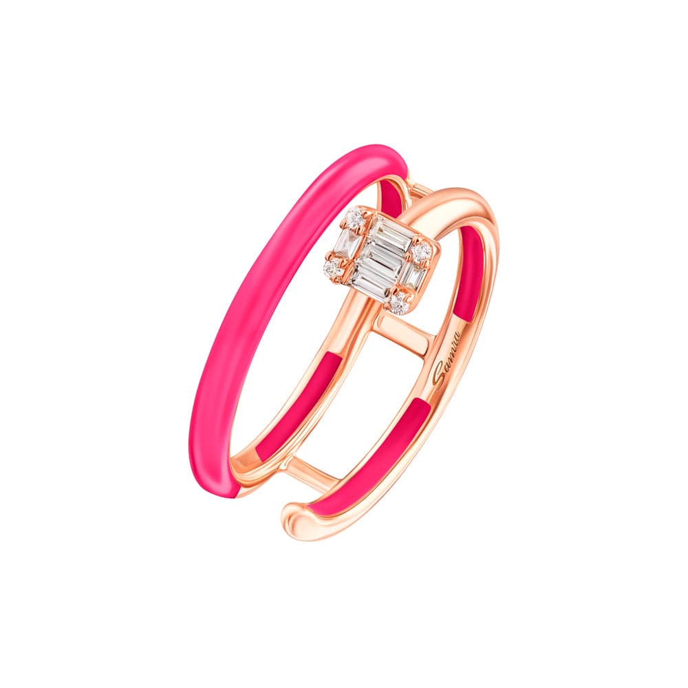 Sukar Ring Neon Pink Ceramic Enamel - Samra Jewellery - Diamond Jewellery - SUKAR